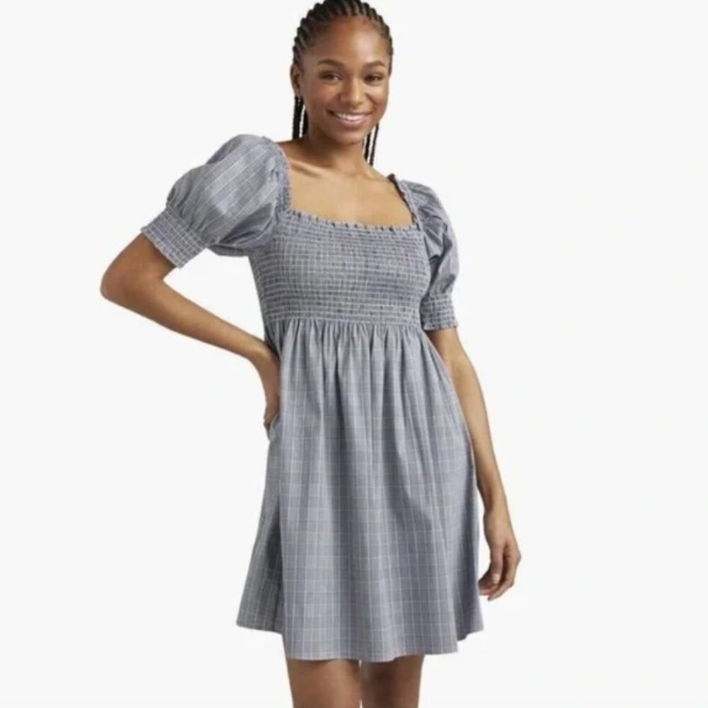 Hill House Nap Dress in Athena Gray Blue Plaid Size Medium